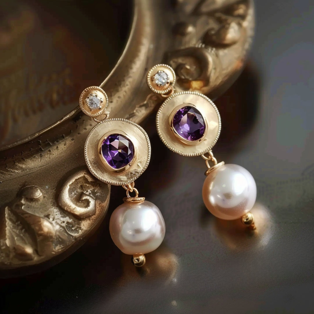 Zaria | Golden Purple Pearl Earrings