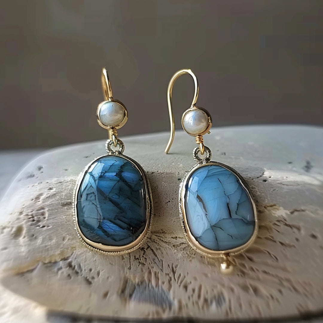 Ruth | Blue Stone Pearl Earrings