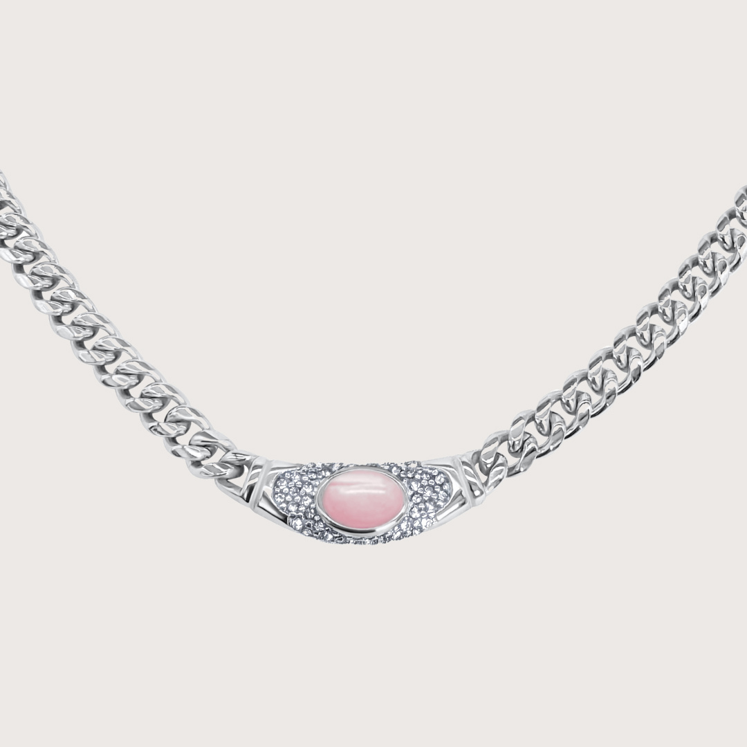 Evie | Necklace in Silver Rose Quartz