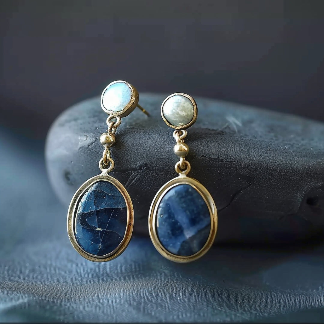Mercy | Blue Inlaid Stone Pearl Earrings