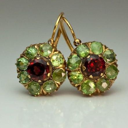Annalise | Vintage Rounded Green & Red Crystal Earrings