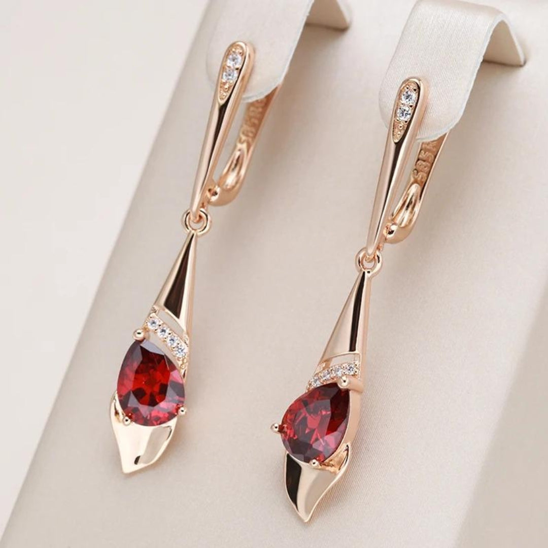 Magnolia | Elegant Gold Red Crystal Earrings