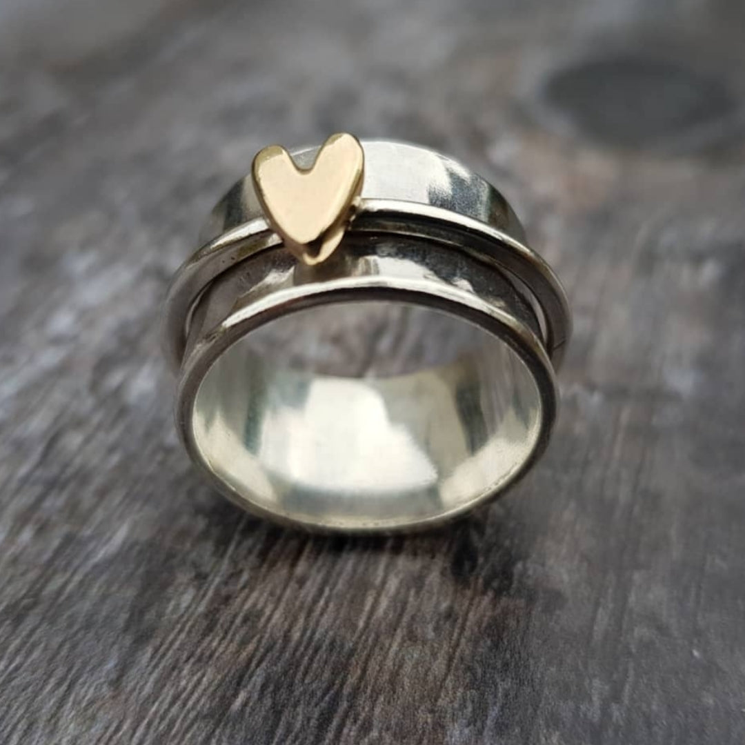 Alexandria | Vintage Golden Heart Silver Ring
