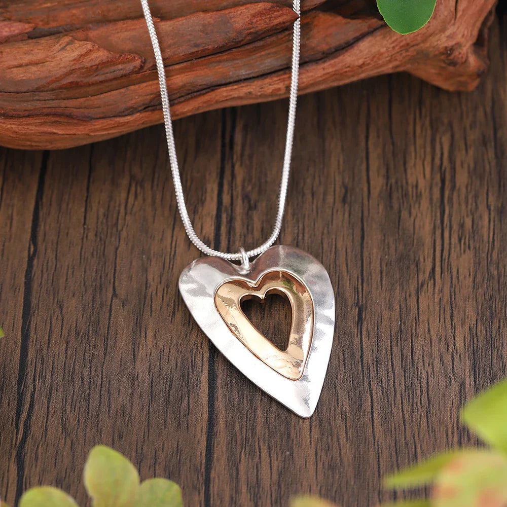 Adhara | Vintage Silver & Gold Heart Pendant Necklace
