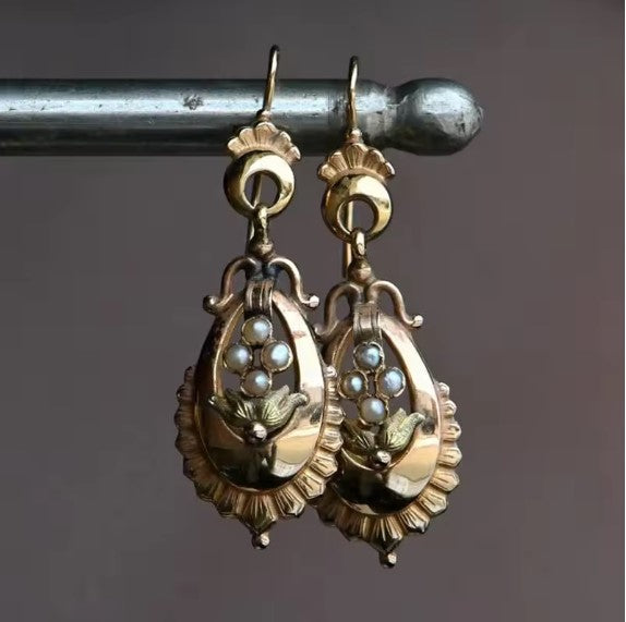 Emerie | Golden Petal Pearl Drops Earrings