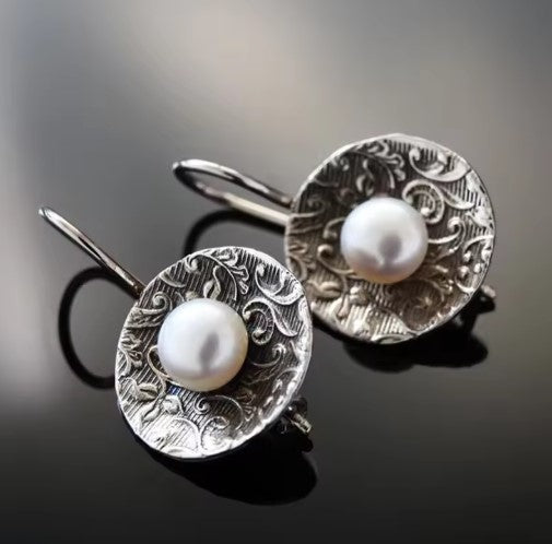 Ariah | Vintage Silver Color Pearl Dangle Earrings