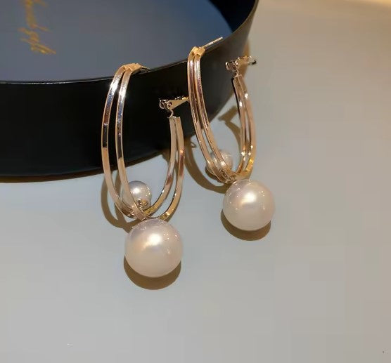 Melina | Pearl Ball Pendant Hoop Earrings