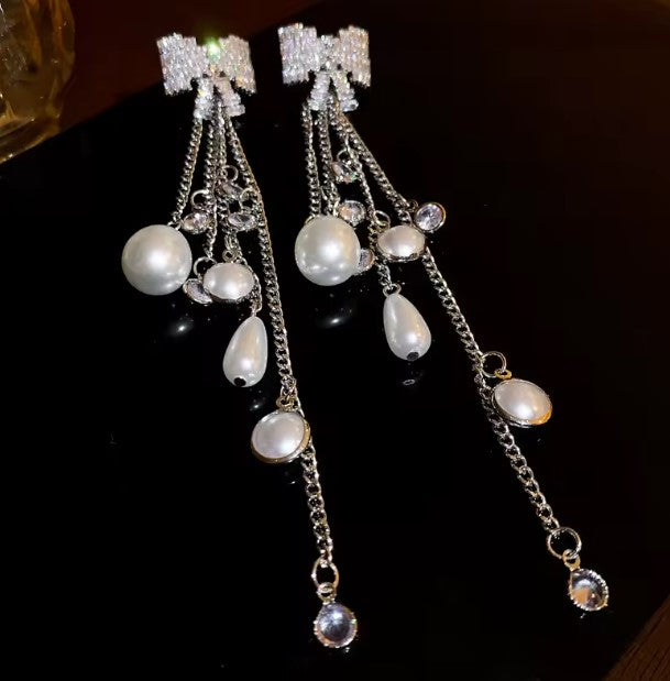 Renata | Vintage Pearl Tassel Silver Earrings