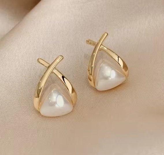 Bailey | Vintage Cross Triangle Pearl Dropping Earrings