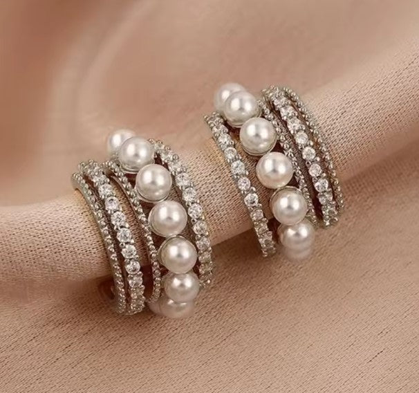 Luna | Vintage Pearl Inlaid Rhinestone Hoop Earrings