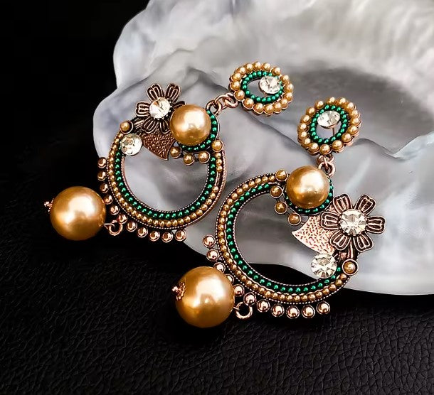 Oaklee | Vintage Pearl and Rhinestone Flower Drop Earrings