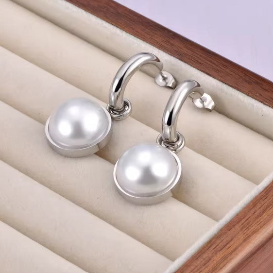 Flora | Pearl Hoop Silver Earrings