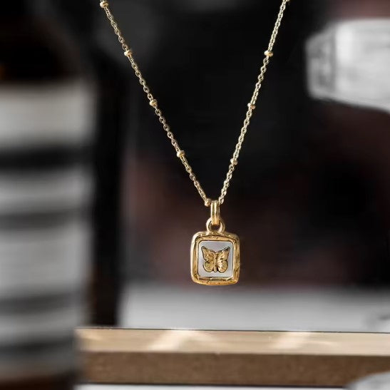 Josie | Golden Square Butterfly Pendant Necklace
