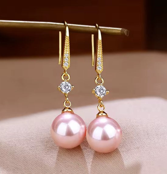 Malka | Luxury Zircon Pink Pearl Dangle Earrings