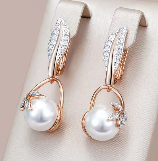 Raina | Vintage Crystal Flower Pearl Drop Earrings