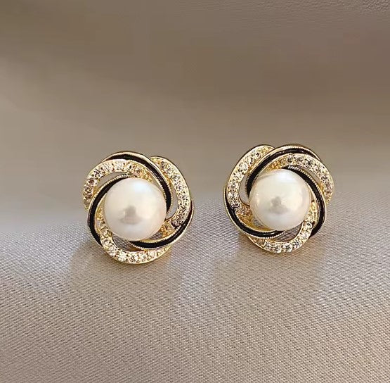 Violet | Vintage Zircon Wrapped Flower Pearl Earrings