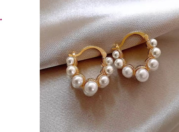Clover | Classic Double Row Pearl Gold Earrings