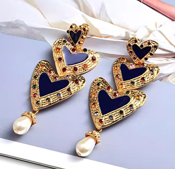 Imani | Heart Beaded Blue Drop Pearl Earrings
