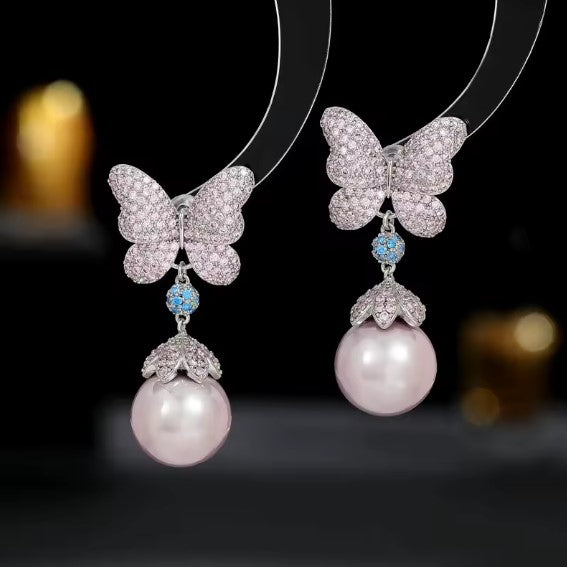 Aliana | Luxury Crystal Butterfly Pearl Earrings