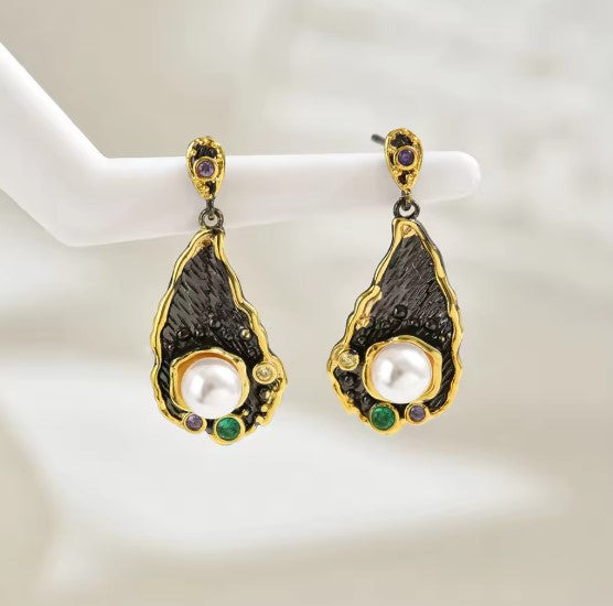 Averie | Vintage Colorful Zircon Pearl Water Drop Earrings