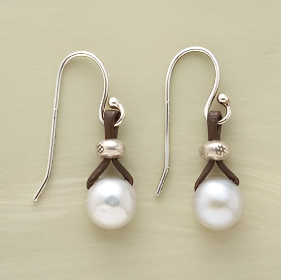 Anne | Vintage Pearl Drop Leather Earrings