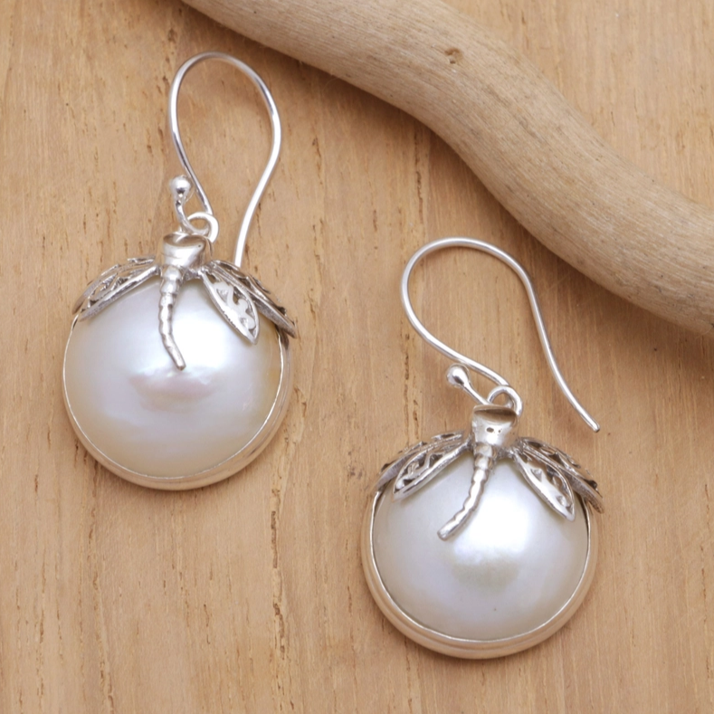 Soleil | Vintage Dragonfly Pearl Earrings