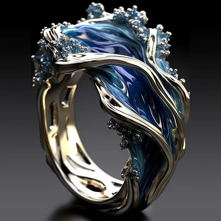 Emelia | Retro Golden Wave Ocean Ring