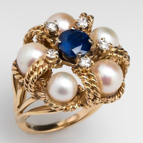 Madelynn | Vintage Blue Zirconia & Pearl Ring