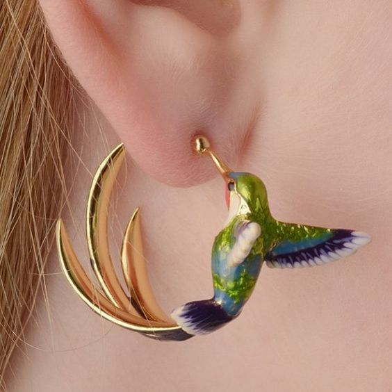 Maia | Vintage Enamel Hummingbird Hoop Earrings