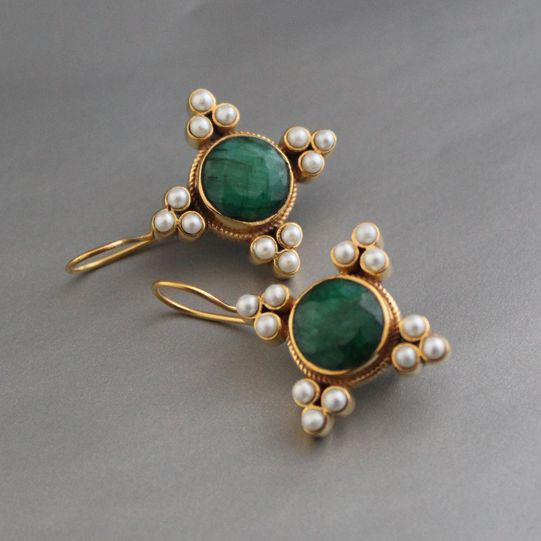 Lavender | Vintage Green Crystal & Pearls Earrings