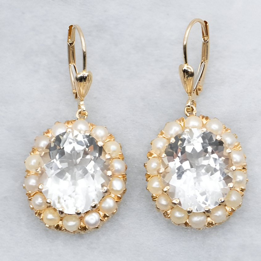 Tiffany | Vintage Rounded Glass Gold Pearl Earrings