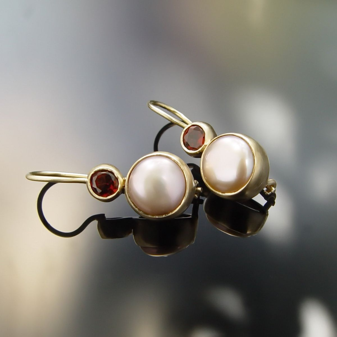 Amaris | Vintage Pearl & Red Crystal Earrings