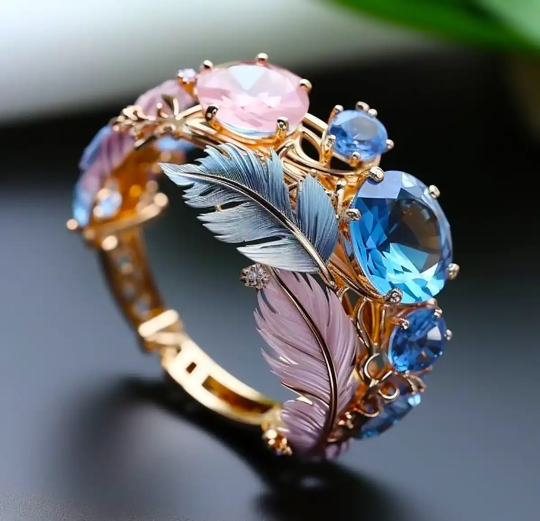 Katie | Vintage Exotic Feather Crystal Ring