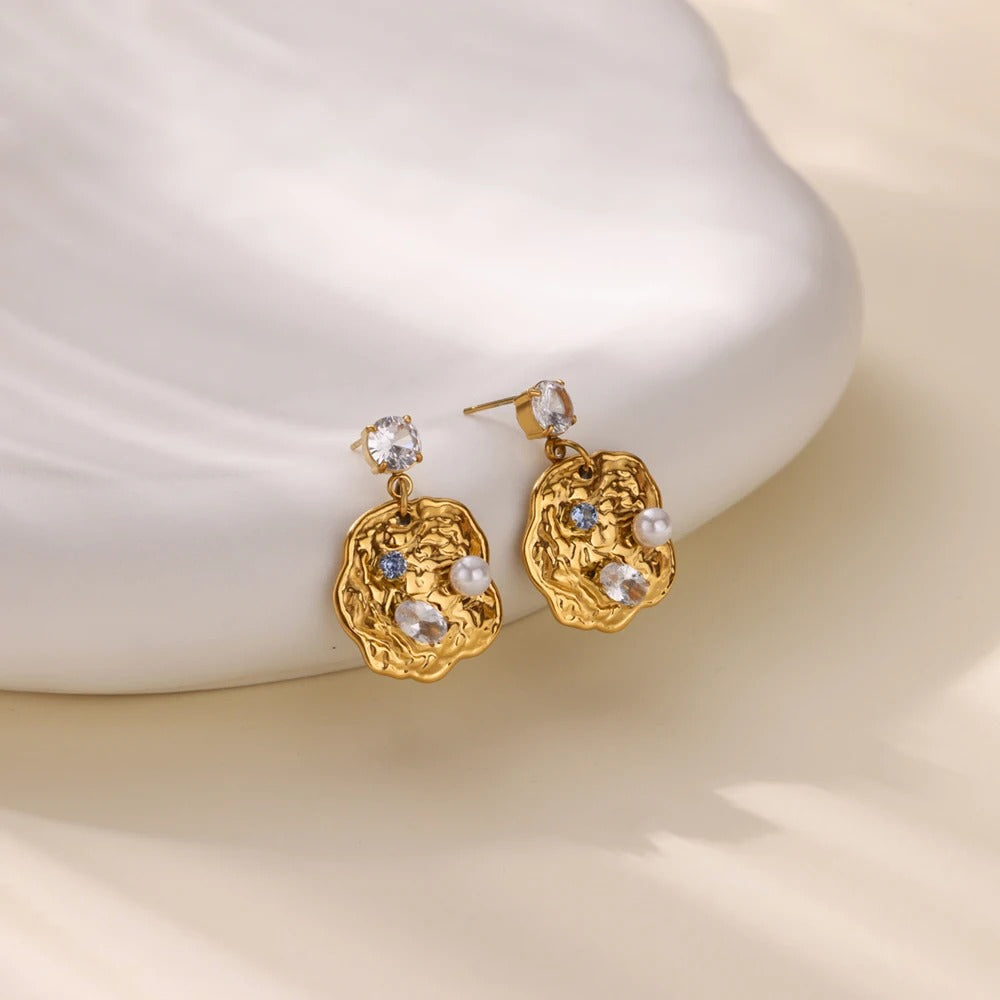 Ryan | Classic Zircon Pearl Stud Gold Earrings