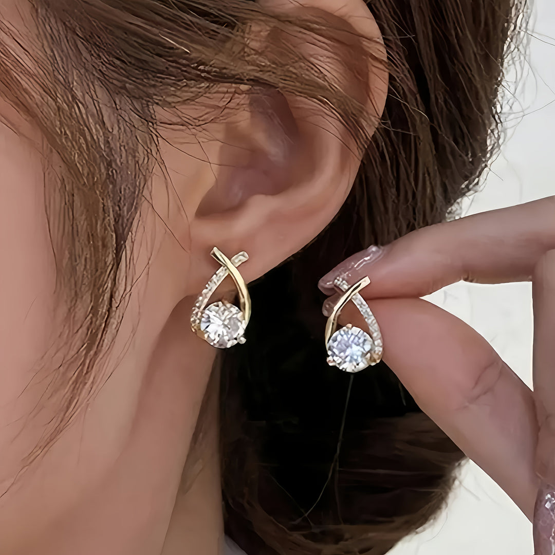Olivia | Golden Cross Zirconia Stud Earrings