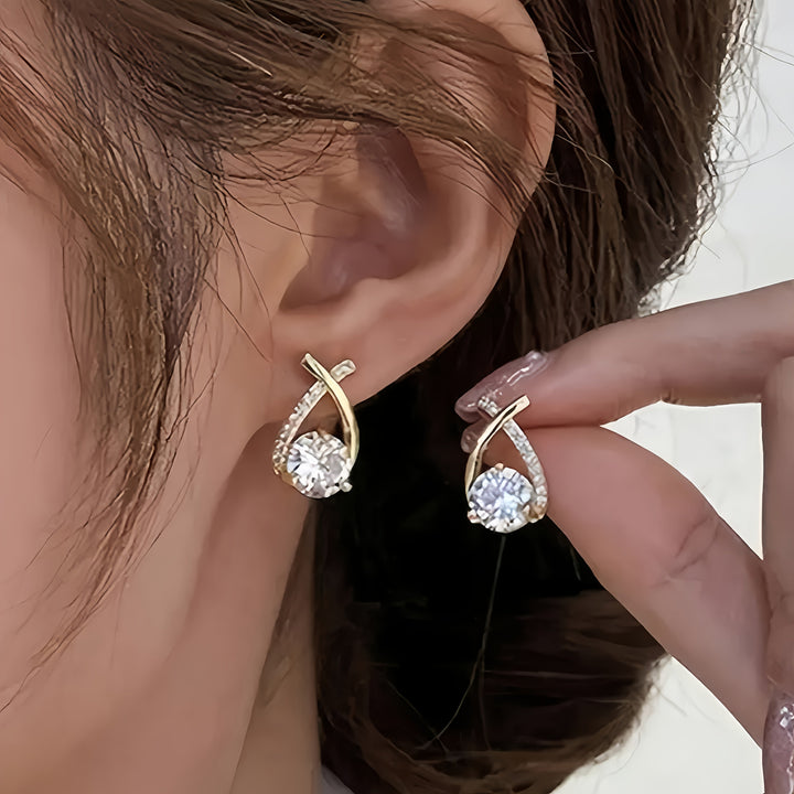 Olivia | Golden Cross Zirconia Stud Earrings