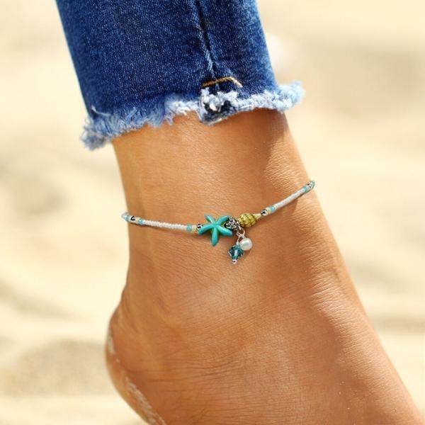 Raegan | Star and Shell Anklet Bracelet with Natural Stones