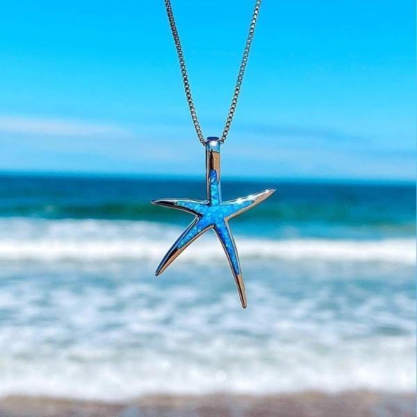 Anaya | Starfish Silver and Blue Opal Necklace