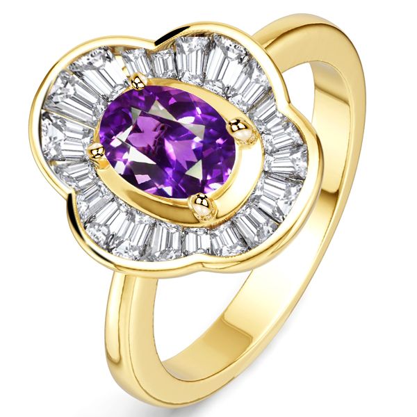 Harlee | Golden Oval Cut Amethyst Ring Halo Engagement Rings