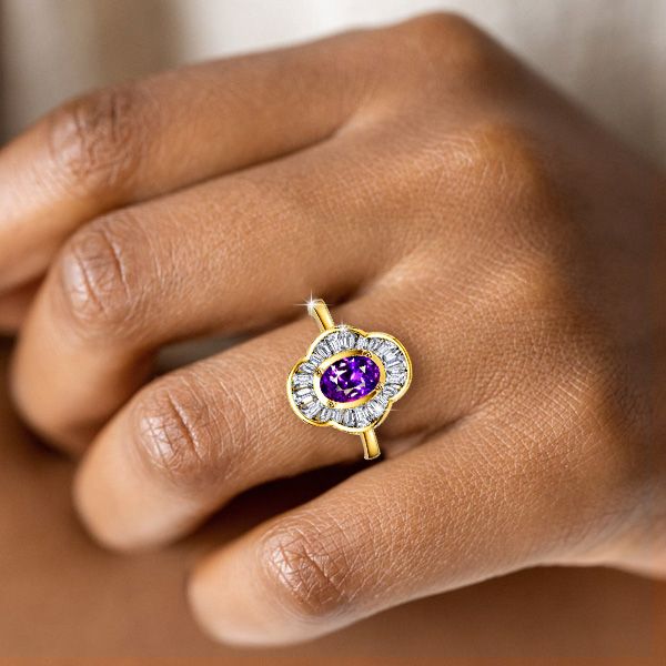 Harlee | Golden Oval Cut Amethyst Ring Halo Engagement Rings