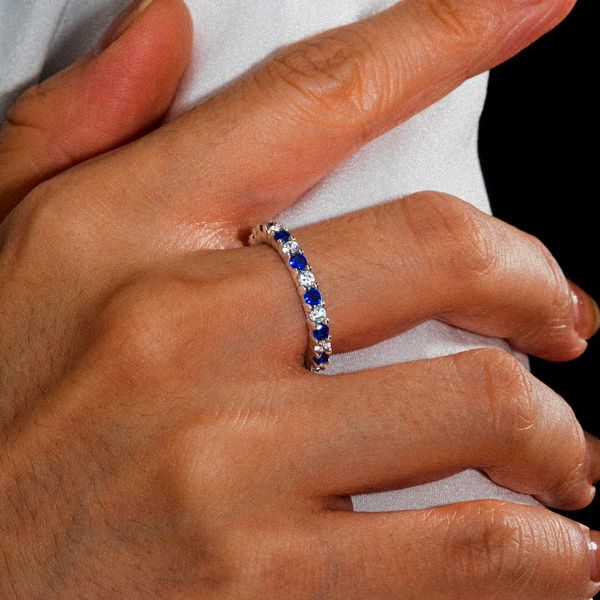Emmeline | White & Blue Sapphire Eternity Wedding Band For Women