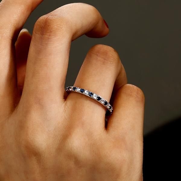 Emmeline | White & Blue Sapphire Eternity Wedding Band For Women
