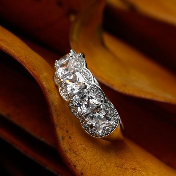 Aadhya | Halo Cushion Created White Sapphire Wedding Band