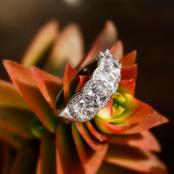 Aadhya | Halo Cushion Created White Sapphire Wedding Band