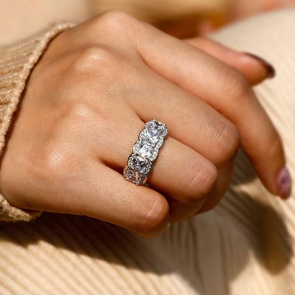 Aadhya | Halo Cushion Created White Sapphire Wedding Band