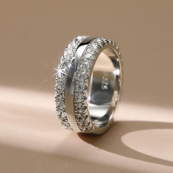 Vera | Triple Row Created White Sapphire Wedding Band