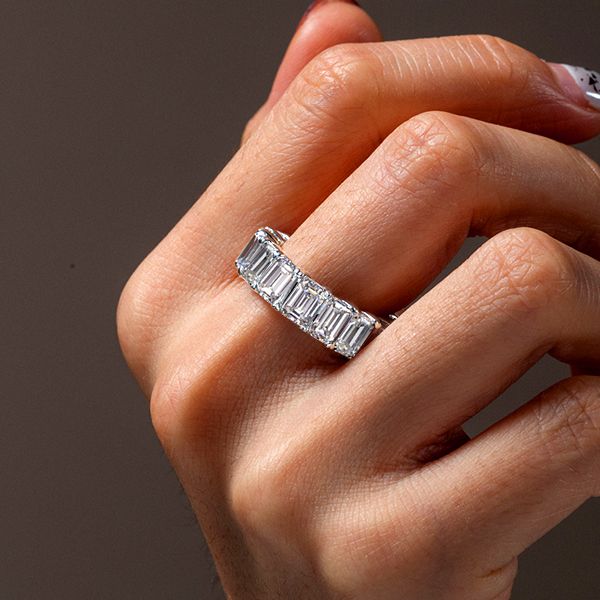 Ayra | Emerald Cut Eternity Wedding Band For Women In Silver