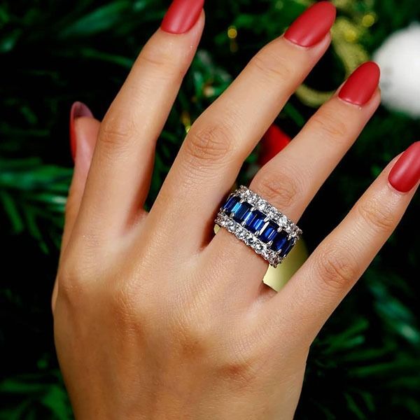 Campbell | Blue Sapphire Eternity Wedding Band For Women Anniversary Ring