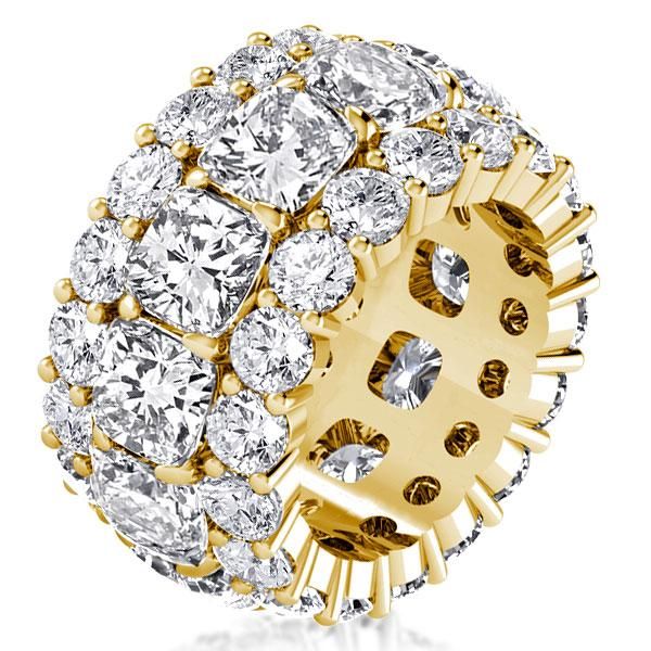 Giovanna | Yellow Gold Multi-Row Cushion Cut Eternity Wedding Band