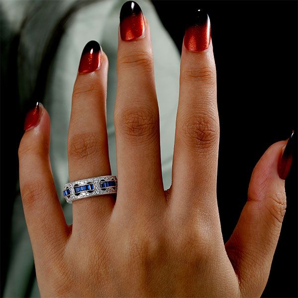 Katelyn | Blue Sapphire Ring Rope Through The Hole Unique Wedding Band